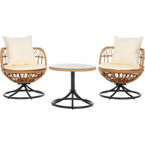 SAFAVIEH Outdoor Collection Colby Natural/Beige 3-Piece Patio Set