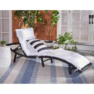SAFAVIEH Outdoor Collection Colley Natural Wicker/White Cushion Adjustable Recliner Chaise Lounge Chair (PAT7722D)(Black)