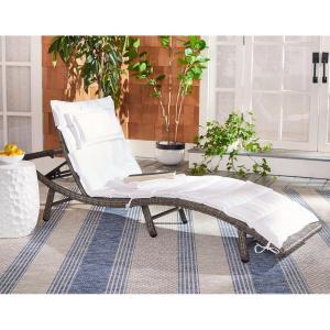 SAFAVIEH Outdoor Collection Colley Natural Wicker/White Cushion Adjustable Recliner Chaise Lounge Chair (PAT7722D)(Grey Brown)