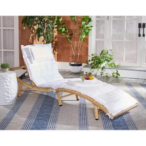 SAFAVIEH Outdoor Collection Colley Natural Wicker/White Cushion Adjustable Recliner Chaise Lounge Chair (PAT7722D)(Natural)