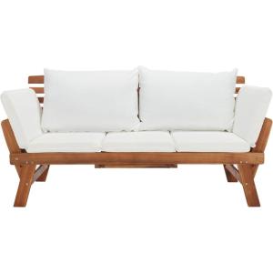 SAFAVIEH Outdoor Collection Emely Natural Acacia Wood/Grey Expandable Loveseat Daybed(Natural/Beige)