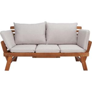 SAFAVIEH Outdoor Collection Emely Natural Acacia Wood/Grey Expandable Loveseat Daybed(Natural/Light Grey)