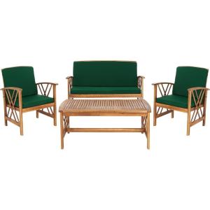 SAFAVIEH Outdoor Collection Fontana Natural/Aqua Cushion 4-Piece Conversation Patio Set(Natural/Green)
