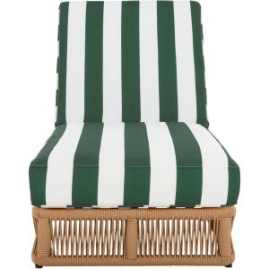 SAFAVIEH Outdoor Collection Gillian Tan Rope/White Cushion Chaise Lounge Chair (PAT7527A)(Heather Tan/Hunter Green Stripe)