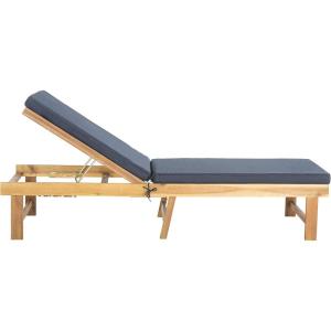 SAFAVIEH Outdoor Collection Inglewood Natural Solid Wood/Navy Cushion Adjustable Chaise Lounge Chair (PAT6723B)(Natural / Navy)