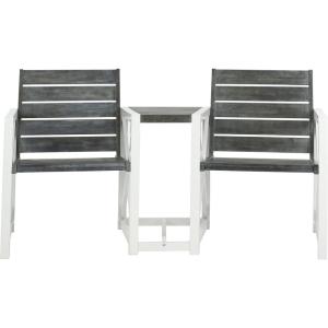 SAFAVIEH Outdoor Collection Jovanna White and Ash Grey Two Seat Bench(Ash Grey / White)