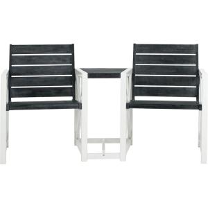 SAFAVIEH Outdoor Collection Jovanna White and Ash Grey Two Seat Bench(Dark Slate Gray / White)