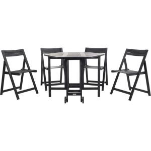 SAFAVIEH Outdoor Collection Kerman Grey Wash 5-Piece Foldable Patio Dining Set (Fully Assembled)(Black)