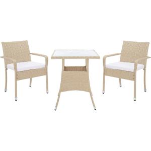 SAFAVIEH Outdoor Collection Laban Natural/White Cushion 3-Piece Bistro Set PAT7718D(Beige/White)