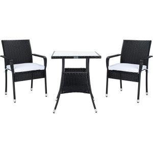 SAFAVIEH Outdoor Collection Laban Natural/White Cushion 3-Piece Bistro Set PAT7718D(Black/White)