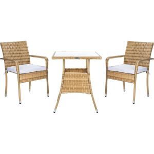 SAFAVIEH Outdoor Collection Laban Natural/White Cushion 3-Piece Bistro Set PAT7718D(Natural/White)