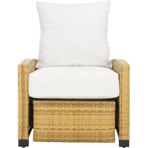 SAFAVIEH Outdoor Collection Landon Natural/White Patio Recliner Chair with Cushion(Natural/White)