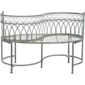 SAFAVIEH Outdoor Collection Lara Victorian Rustic Brown Iron Kissing Bench(Antique Dark Green)