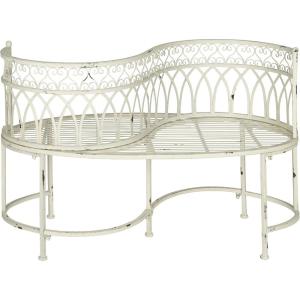 SAFAVIEH Outdoor Collection Lara Victorian Rustic Brown Iron Kissing Bench(Antique White)