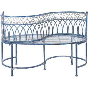 SAFAVIEH Outdoor Collection Lara Victorian Rustic Brown Iron Kissing Bench(Mossy Blue)