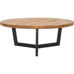 SAFAVIEH Outdoor Collection Leo Natural/Black Solid Wood Round Coffee Table(Natural/Black)