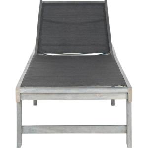 SAFAVIEH Outdoor Collection Manteca Brown Solid Wood/White Texline Fabric Adjustable Chaise Lounge Chair (PAT6708A)(Ash Grey / Black)