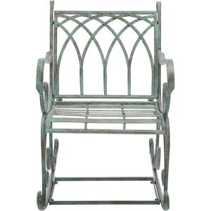 SAFAVIEH Outdoor Collection Medrano Victorian Rustic Brown Wrought Iron Rocking Chair(Antique Dark Green)