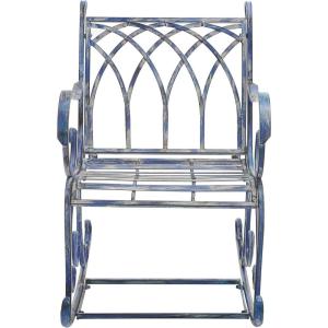 SAFAVIEH Outdoor Collection Medrano Victorian Rustic Brown Wrought Iron Rocking Chair(Mossy Blue)