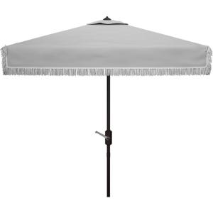 SAFAVIEH Outdoor Collection Milan Yellow Fringe Square Crank Auto Tilt Umbrella for Backyard, Patio, Deck, Poolside(Gray)