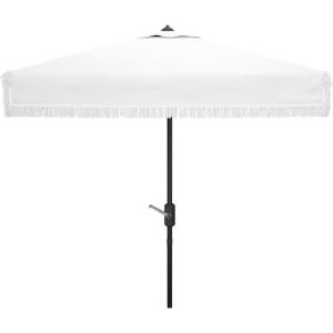 SAFAVIEH Outdoor Collection Milan Yellow Fringe Square Crank Auto Tilt Umbrella for Backyard, Patio, Deck, Poolside(Ivory)