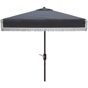 SAFAVIEH Outdoor Collection Milan Yellow Fringe Square Crank Auto Tilt Umbrella for Backyard, Patio, Deck, Poolside(Navy/White)