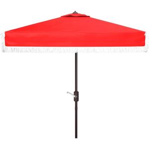 SAFAVIEH Outdoor Collection Milan Yellow Fringe Square Crank Auto Tilt Umbrella for Backyard, Patio, Deck, Poolside(Red)