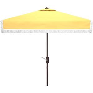 SAFAVIEH Outdoor Collection Milan Yellow Fringe Square Crank Auto Tilt Umbrella for Backyard, Patio, Deck, Poolside(Yellow)