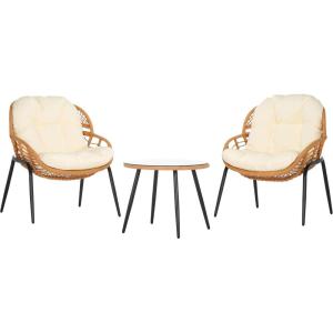 SAFAVIEH Outdoor Collection Mott Natural/Beige 3-Piece Patio Set