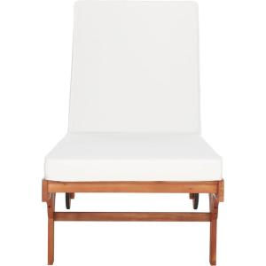 SAFAVIEH Outdoor Collection Newport Natural/ Beige Cushion Built-in Side Table Adjustable Chaise Lounge Chair(Natural / Beige)
