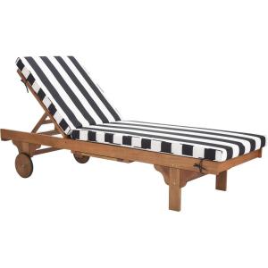 SAFAVIEH Outdoor Collection Newport Natural/ Beige Cushion Built-in Side Table Adjustable Chaise Lounge Chair(Natural / Black Stripe)