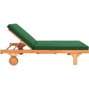 SAFAVIEH Outdoor Collection Newport Natural/ Beige Cushion Built-in Side Table Adjustable Chaise Lounge Chair(Natural / Green)