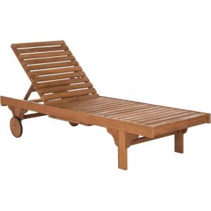 SAFAVIEH Outdoor Collection Newport Natural/ Beige Cushion Built-in Side Table Adjustable Chaise Lounge Chair(Natural / Yellow)