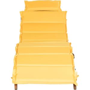 SAFAVIEH Outdoor Collection Pacifica Natural Brown Solid Wood/Navy Cushion 3-Piece Chaise Lounge Set with Table (PAT7020C)(Natural/Yellow)