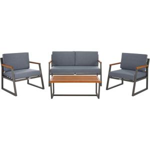 SAFAVIEH Outdoor Collection Randolph Grey/Grey 4-Piece Conversation Patio Set(Grey/Grey)