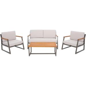 SAFAVIEH Outdoor Collection Randolph Grey/Grey 4-Piece Conversation Patio Set(Grey/Light Grey)