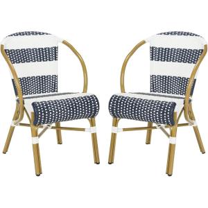 SAFAVIEH Outdoor Collection Sarita Navy and White Striped French Bistro Stacking Side Chair