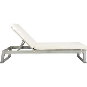 SAFAVIEH Outdoor Collection Solano Natural Brown Solid Wood/Black Cushion Patio Adjustable Chaise Lounge Chair (PAT7024F)(Grey/Beige)