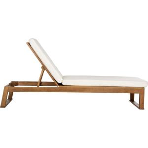 SAFAVIEH Outdoor Collection Solano Natural Brown Solid Wood/Black Cushion Patio Adjustable Chaise Lounge Chair (PAT7024F)(Natural/Beige)