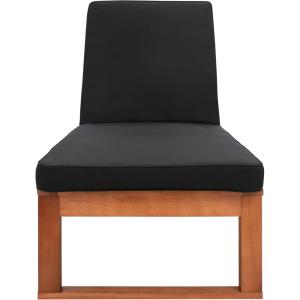 SAFAVIEH Outdoor Collection Solano Natural Brown Solid Wood/Black Cushion Patio Adjustable Chaise Lounge Chair (PAT7024F)(Natural/Black)