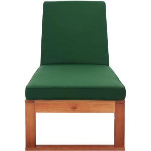 SAFAVIEH Outdoor Collection Solano Natural Brown Solid Wood/Black Cushion Patio Adjustable Chaise Lounge Chair (PAT7024F)(Natural/Green)