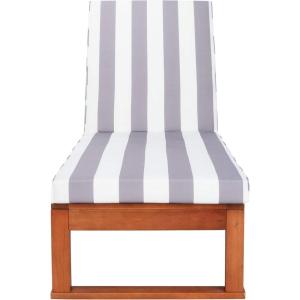 SAFAVIEH Outdoor Collection Solano Natural Brown Solid Wood/Black Cushion Patio Adjustable Chaise Lounge Chair (PAT7024F)(Natural/Grey Stripe)