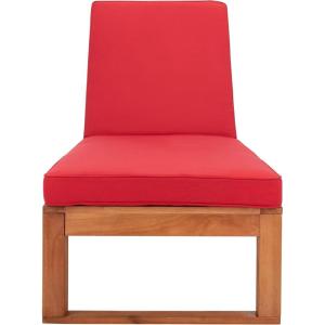 SAFAVIEH Outdoor Collection Solano Natural Brown Solid Wood/Black Cushion Patio Adjustable Chaise Lounge Chair (PAT7024F)(Natural/Red)