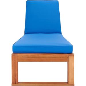 SAFAVIEH Outdoor Collection Solano Natural Brown Solid Wood/Black Cushion Patio Adjustable Chaise Lounge Chair (PAT7024F)(Natural/Royal Blue)