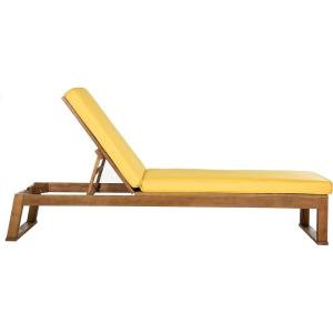 SAFAVIEH Outdoor Collection Solano Natural Brown Solid Wood/Black Cushion Patio Adjustable Chaise Lounge Chair (PAT7024F)(Natural/Yellow)