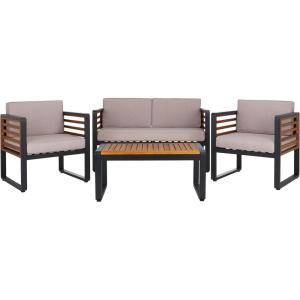 SAFAVIEH Outdoor Collection Vesta Black/Grey Solid Wood 4-Piece Conversation Set(Black/Light Grey)
