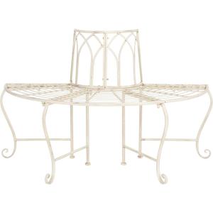 SAFAVIEH Outdoor Furniture Collection – Abia Antique Blue Distressed Wrought Iron 50-Inch Curved Tree Bench, Garden & Patio Seating (PAT5018C)(Distressed White)
