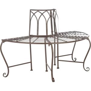 SAFAVIEH Outdoor Furniture Collection – Abia Antique Blue Distressed Wrought Iron 50-Inch Curved Tree Bench, Garden & Patio Seating (PAT5018C)(Rustic Brown)