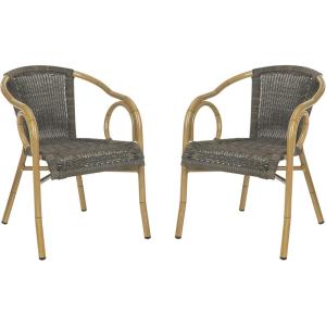SAFAVIEH Outdoor Living Collection Dagny Wicker Arm Chairs(Chocolate)