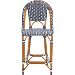 SAFAVIEH Outdoor Patio Furniture California Navy & White Faux Wicker 25-inch Seat Height Counter Stool (Fully Assembled)(Navy/White)